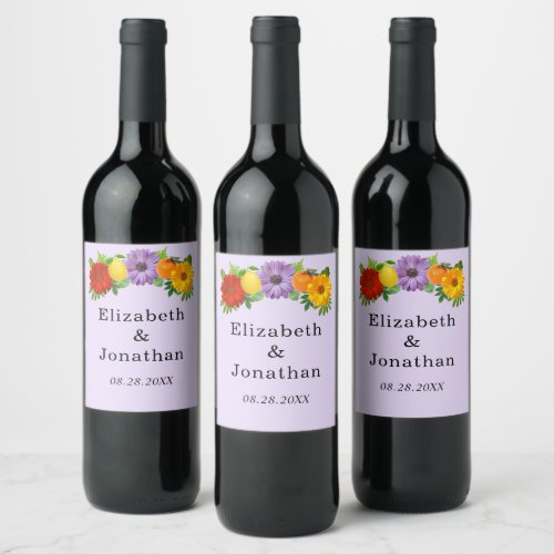 Citrus Floral Garden Wedding Wine Label