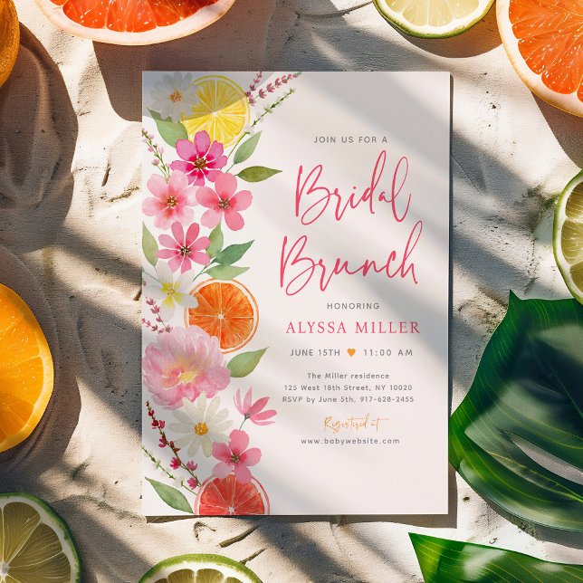 Citrus Floral Lemon Orange Bridal Shower Brunch Invitation (Creator Uploaded)