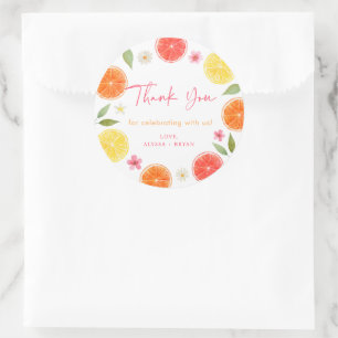 Citrus Floral Lemon Orange Bridal Shower Classic Round Sticker