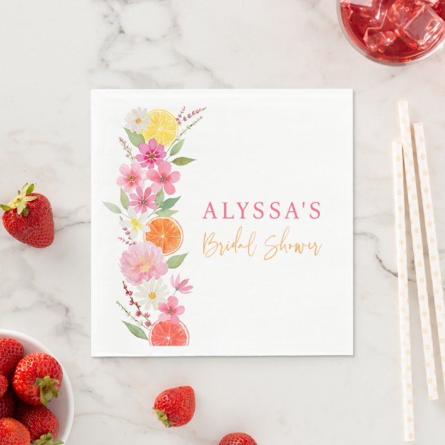 Citrus Floral Lemon Orange Bridal Shower Napkins (Insitu)