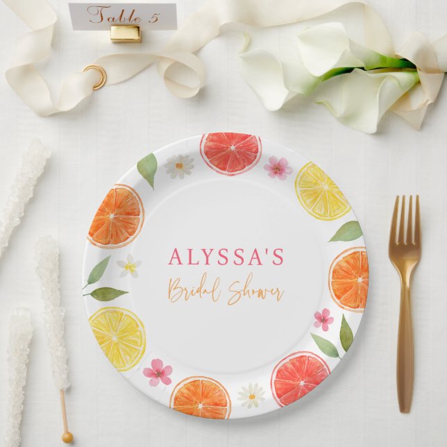 Citrus Floral Lemon Orange Bridal Shower Paper Plates (Wedding)