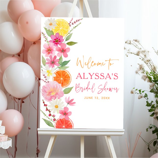 Citrus Floral Lemon Orange Bridal Shower Welcome Foam Board (Creator Uploaded)