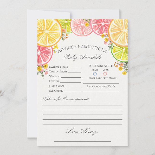 Citrus Floral Little Cutie Advice for Baby Card (Front)