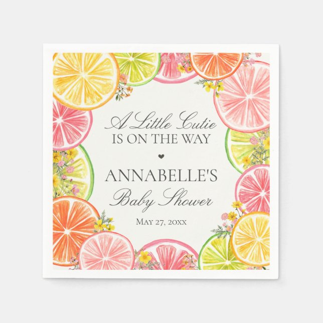 Citrus Floral Little Cutie Baby Shower Table Napkins (Front)
