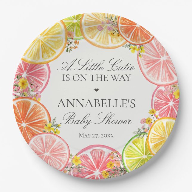 Citrus Floral Little Cutie Baby Shower Table Paper Plates (Front)