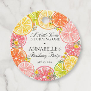 Citrus Floral Little Cutie Birthday Party Circle Favor Tags