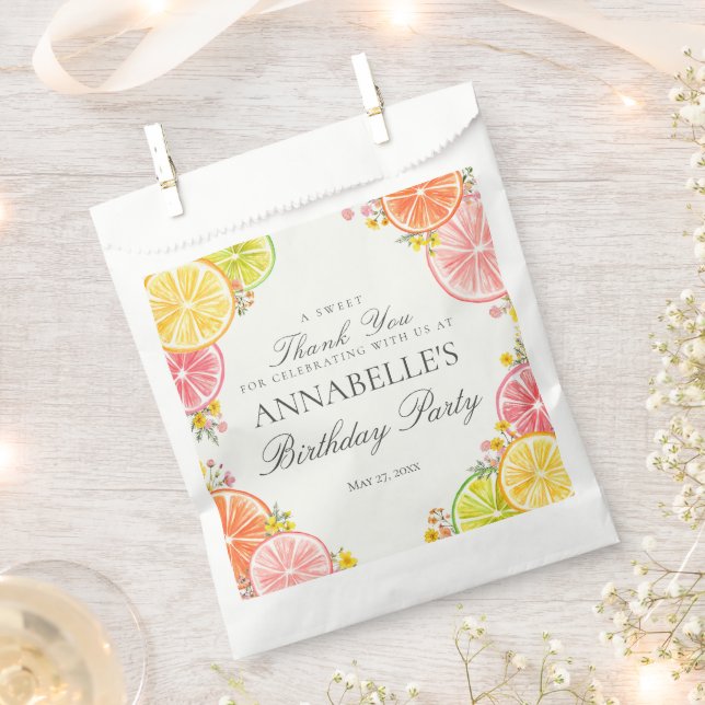 Citrus Floral Little Cutie Birthday Party Dessert Favor Bag (Clipped)