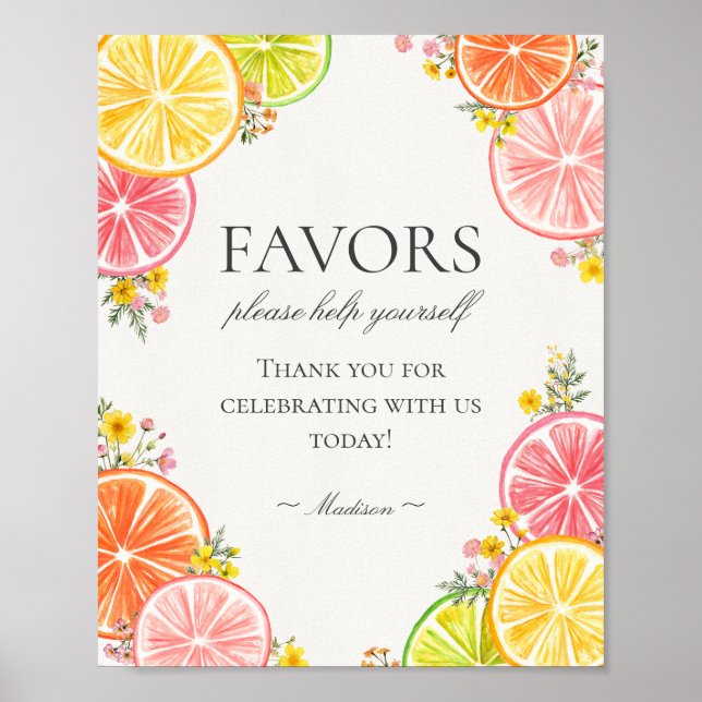 Citrus Floral Little Cutie Favors Sign (Front)