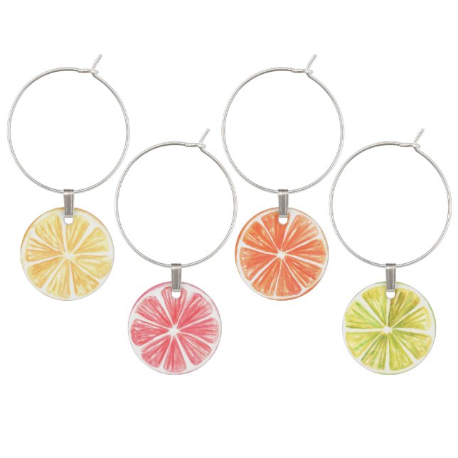 Citrus Floral Main Squeeze Bridal Shower Barware Wine Charm (Staggered)