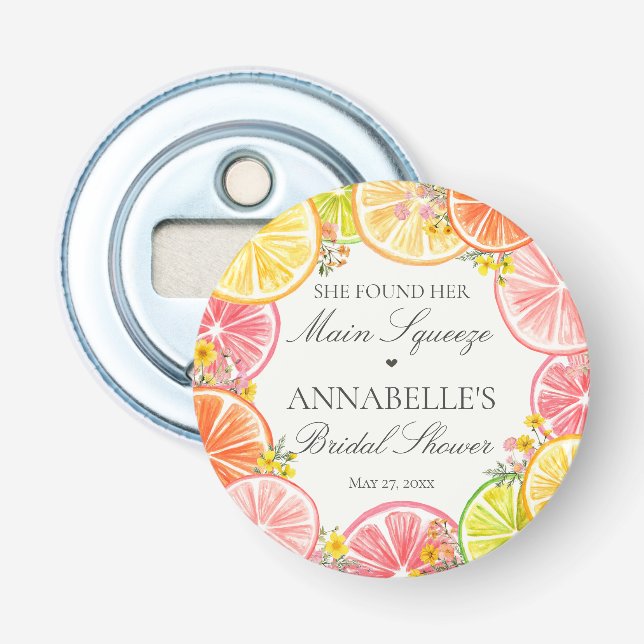Citrus Floral Main Squeeze Bridal Shower Favors Bottle Opener (Front)