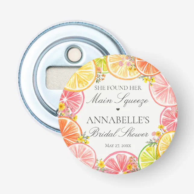 Citrus Floral Main Squeeze Bridal Shower Favors Bottle Opener | Zazzle