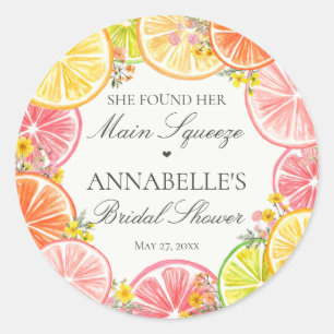 Citrus Floral Main Squeeze Bridal Shower Favors Classic Round Sticker