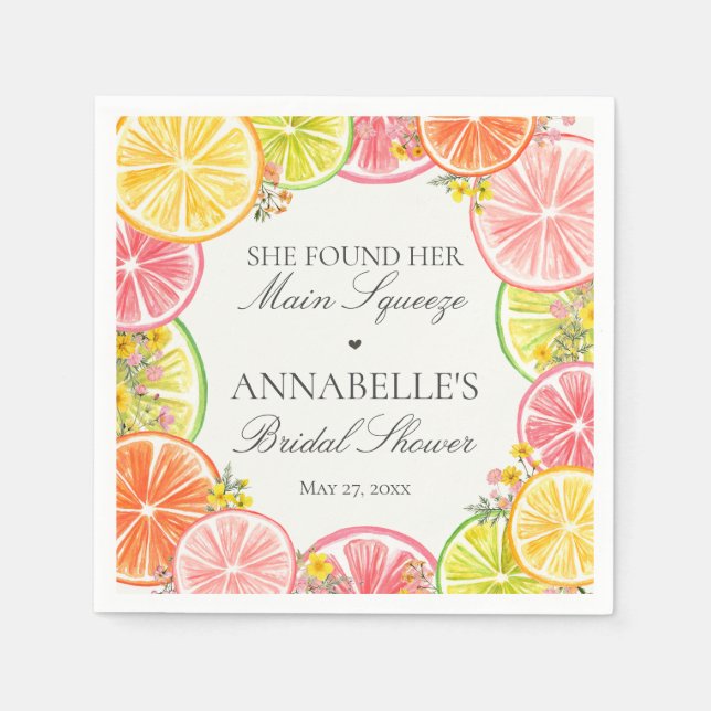 Citrus Floral Main Squeeze Bridal Shower Table Napkins (Front)