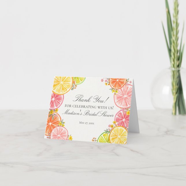 Citrus Floral Main Squeeze Bridal Shower  Thank You Card (Front)