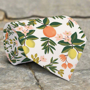 Citrus Floral Orange Lemon Leaves Wild Nature Neck Tie