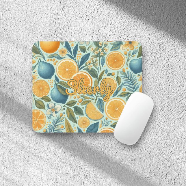 Citrus Floral Pattern Vibrant Botanical Summer Mouse Pad (Creator Uploaded)