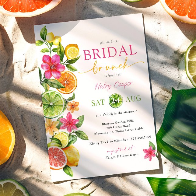 Citrus Floral Pink Orange Bridal Brunch Shower Invitation (Creator Uploaded)
