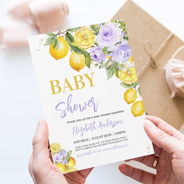 Citrus Floral Purple Lemon Baby Shower Invitation (Creator Uploaded)