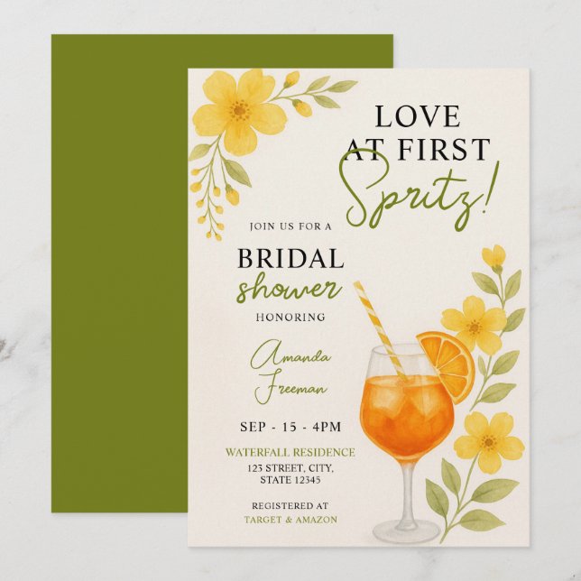 Citrus Floral Spritz Bridal Shower Theme Invitation (Front/Back)