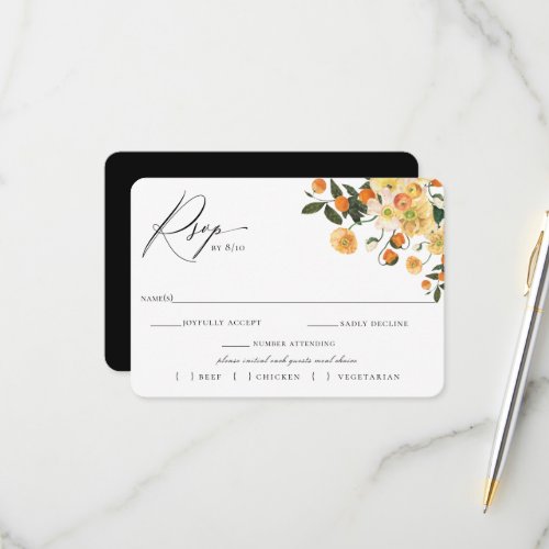 Citrus Floral Wedding RSVP With Meal Choice Card