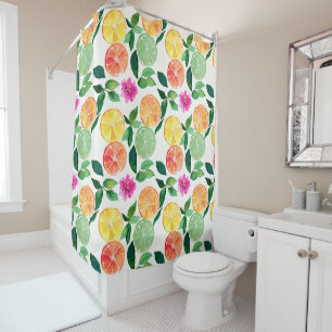 Citrus Fruit Botanical Floral Watercolor Shower Curtain