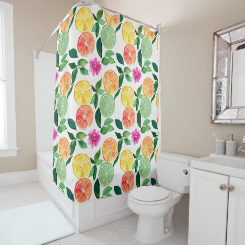 Citrus Fruit Botanical Floral Watercolor Shower Curtain