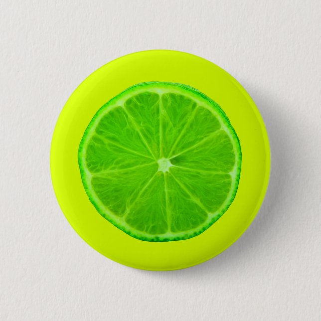 Citrus Fruit, Bright Green Slice of Lime Button (Front)