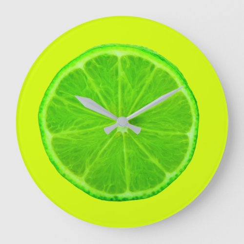 Citrus Fruit Bright Green Slice of Lime Large Clock