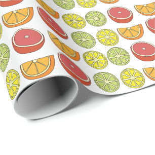 Citrus Fruit Colorful Summer Birthday Party Wrapping Paper