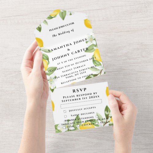 Citrus Fruit Exotic Garden Yellow Lemon Wedding  All In One Invitation