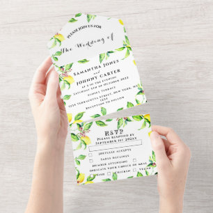 Citrus Fruit Exotic Garden Yellow Lemon Wedding All In One Invitation