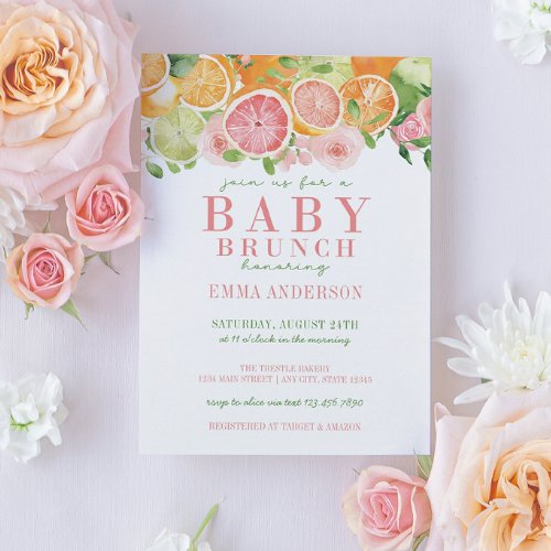 Citrus Fruit  Flowers Baby Brunch Invitation