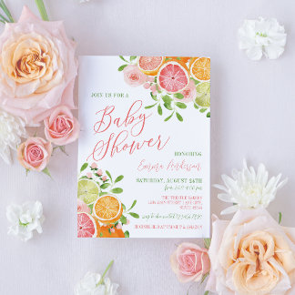 Citrus Fruit & Flowers Baby Shower Invitation
