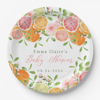 Citrus Fruit & Flowers Baby Shower Paper Plates