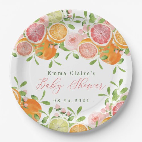 Citrus Fruit  Flowers Baby Shower Paper Plates