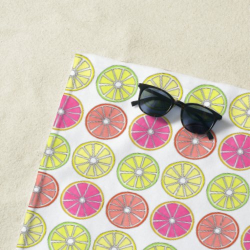 Citrus Fruit Lemon Lime Orange Grapefruit Print Beach Towel