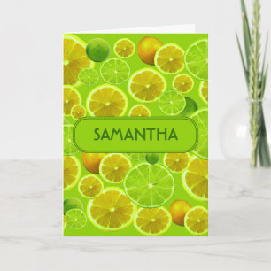 Citrus Fruit, Lemon & Lime Pattern - Personalized Card