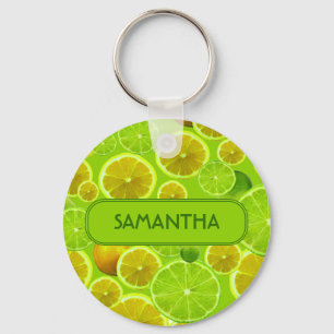 Citrus Fruit, Lemon & Lime Pattern - Personalized Keychain