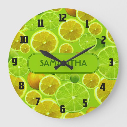 Citrus Fruit Lemon  Lime Pattern _ Personalized Large Clock