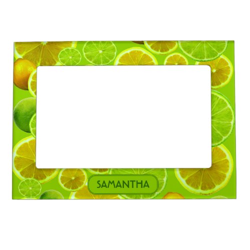 Citrus Fruit Lemon  Lime Pattern _ Personalized Magnetic Photo Frame