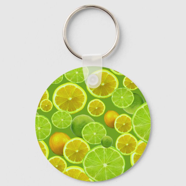 Citrus Fruit, Lemon & Lime Patterned Keychain (Front)