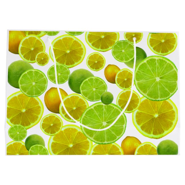 Citrus Fruit, Lemon & Lime Patterned Large Gift Bag (Back)