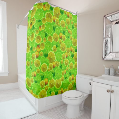 Citrus Fruit Lemon  Lime Patterned Shower Curtain