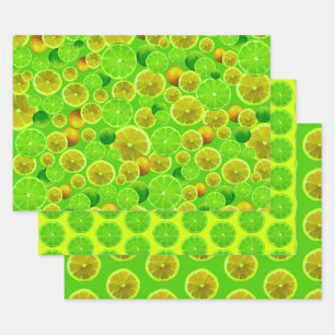Citrus Fruit, Lemon & Lime Patterned Wrapping Paper Sheets