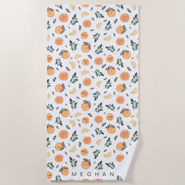 citrus fruit lemon orange Monogram  Beach Towel (Front)