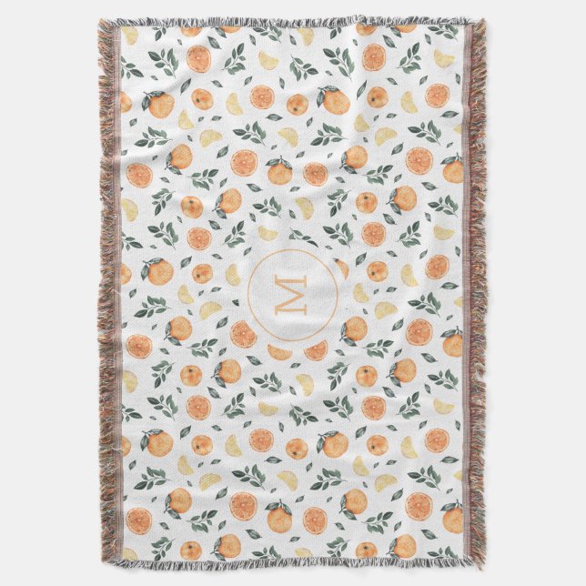 citrus fruit lemon orange summer monogram throw blanket (Front Vertical)