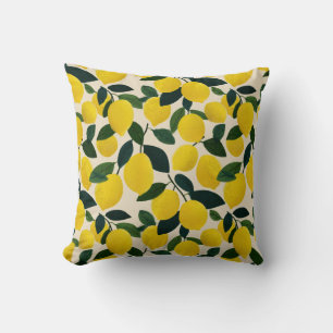 Citrus Fruit Lemon Pattern Yellow Mediterranean Throw Pillow