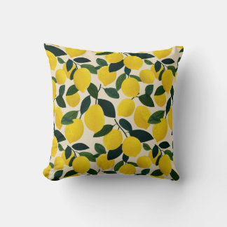 Citrus Fruit Lemon Pattern Yellow Mediterranean  Throw Pillow