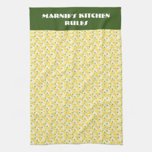 Citrus fruit, lemons, green background editable  kitchen towel