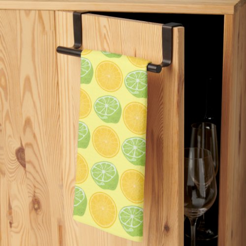 Citrus Fruit Limes and Lemons Pattern Yellow Kitchen Towel